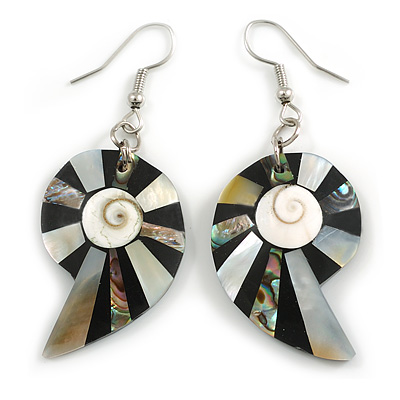 55mm L/Grey/Black/White/Abalone Shell Shape Sea Shell Earrings/Handmade/ Slight Variation In Colour/Natural Irregularities