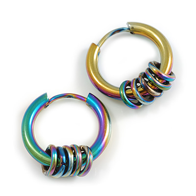 18mm D/ Minimalist Small Sleeper Hoop Huggie Earrings in Chameleon Tone Suitable for Men/Women