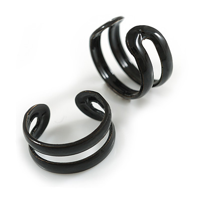 Unisex Black-Tone Minimalist Lightweight Ear Cuff Earrings - 12mm Diameter