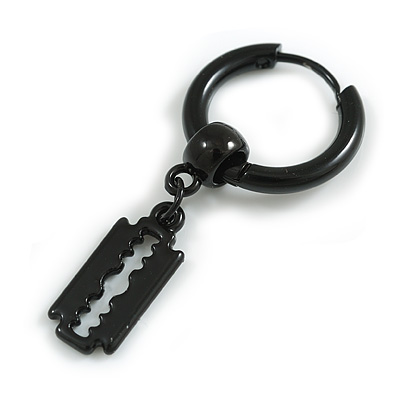 1Pcs Single Dangle Razor Blade Charm Hoop Huggie Earring for Men/Women/Unisex In Black Tone/ 18mm D