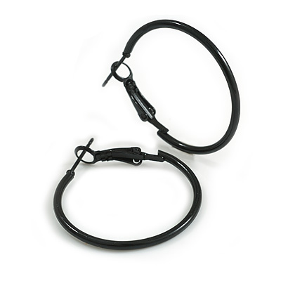 30mm D/ Black Enamel Slim Hoop Earrings/ Small