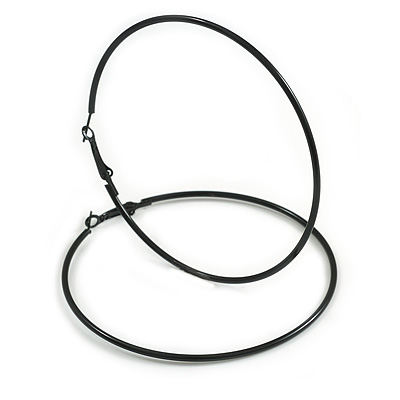 80mm D/ Black Enamel Slim Hoop Earrings/ Extra Large