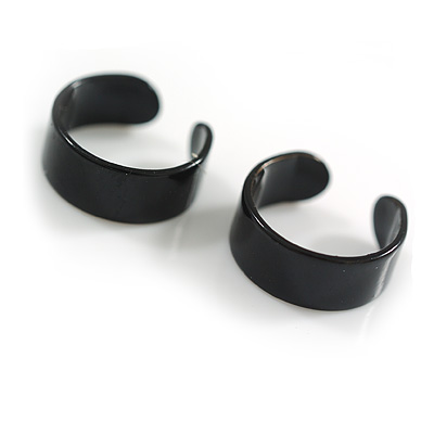Black Minimalist Ear Cuff Set – Non-Pierced Modern Design - 10mm Diameter