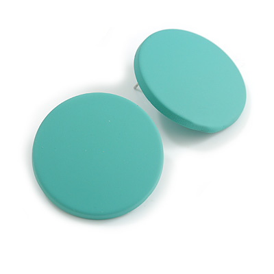 35mm D/ Mint Green Acrylic Coin Round Stud Earrings in Matt Finish