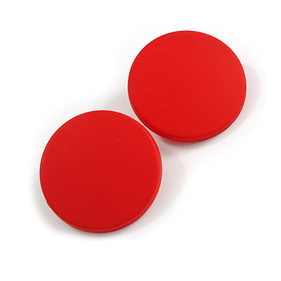 35mm D/ Red Acrylic Coin Round Stud Earrings in Matt Finish