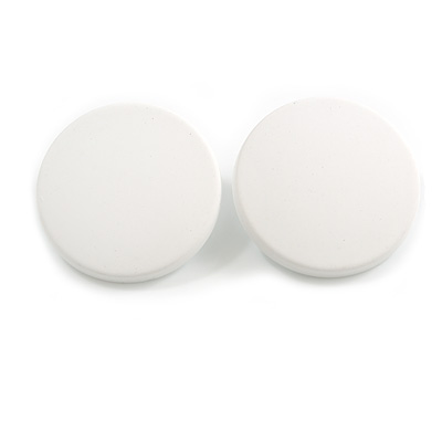 35mm D/ White Acrylic Coin Round Stud Earrings in Matt Finish