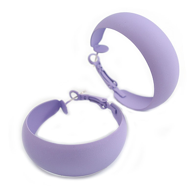 40mm D/ Wide Lilac Hoop Earrings in Matt Finish - Medium Size