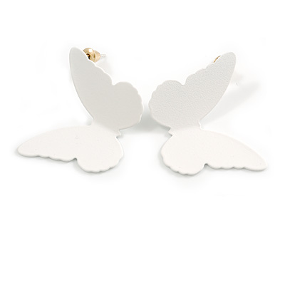 Matt White Butterfly Stud Earrings - 30mm Wide