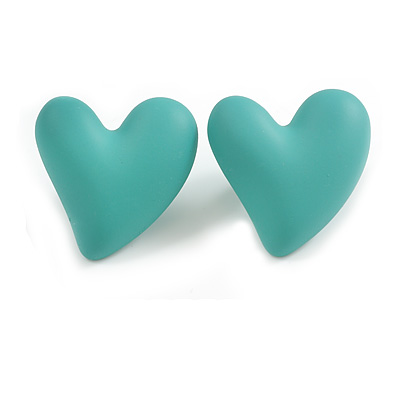 Mint Green Acrylic Heart Stud Earrings (one-sided design) - 25mm Tall