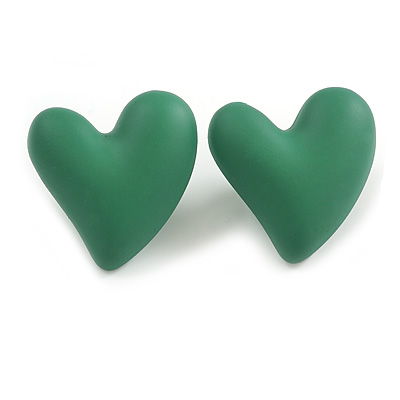 Green Acrylic Heart Stud Earrings (one-sided design) - 25mm Tall
