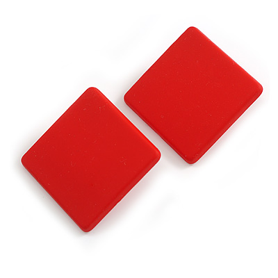 30mm Tall/ Red Acrylic Square Stud Earrings in Matt Finish