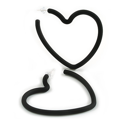 Large Black Acrylic Heart Earrings - 70mm Tall