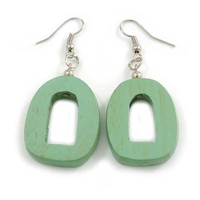 Mint Green Wood O-Shape Drop Earrings - 60mm L