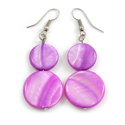 Magenta Double Shell Drop Earrings (Possible Natural Irregularities) - 55mm Long