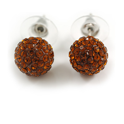 Burnt Amber Crystal Ball Stud Earrings - 10mm Diameter