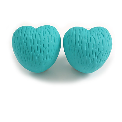 Matte Mint Green Acrylic Textured Rounded Heart Shaped Stud Earrings - 20mm Tall