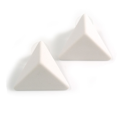 Matte White Pyramid Shaped Acrylic Stud Earrings - 30mm Wide - 30mm Wide