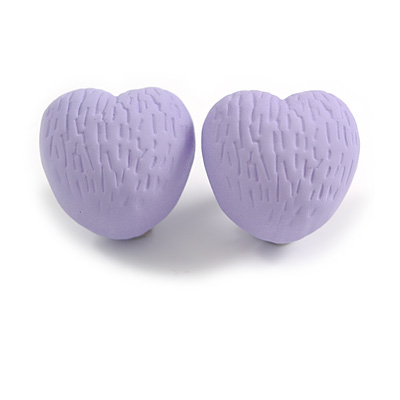 Matte Lavender Acrylic Textured Rounded Heart Shaped Stud Earrings - 20mm Tall