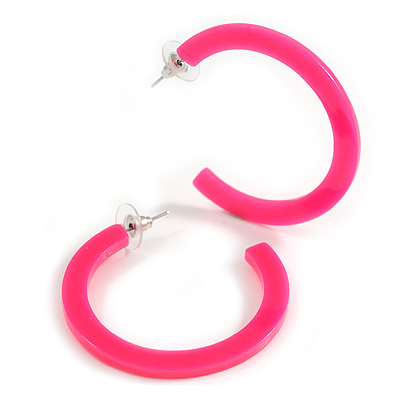 45mm Neon Pink Glossy Acrylic Hoop Earrings/ Latest Hoop Earring Trends