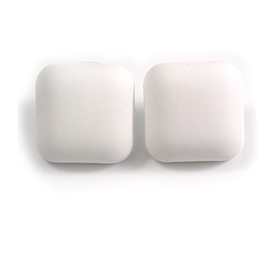 Square Three-dimensional White Matte Acrylic Stud Earrings - 23mm Wide