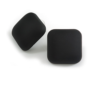 Square Three-dimensional Black Matte Acrylic Stud Earrings - 23mm Wide