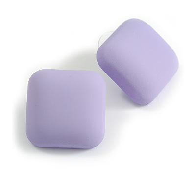 Square Three-dimensional Lavender Matte Acrylic Stud Earrings - 23mm Wide
