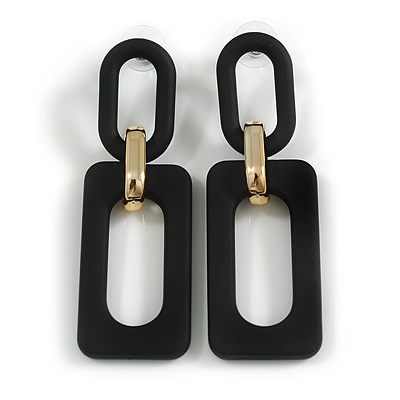 Black Square Acrylic Drop Earrings - 70mm Long