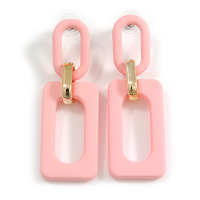 Long Pink Square Acrylic Drop Earrings - 70mm Long