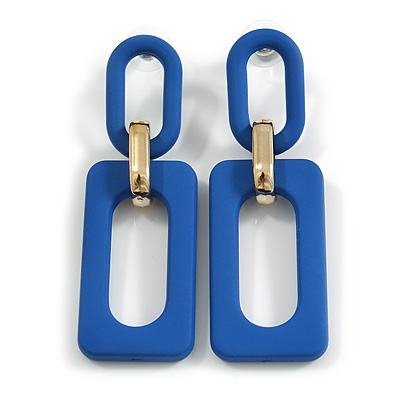 Long Blue Square Acrylic Drop Earrings - 70mm Long