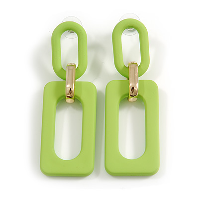 Long Lime Green Square Acrylic Drop Earrings - 70mm Long