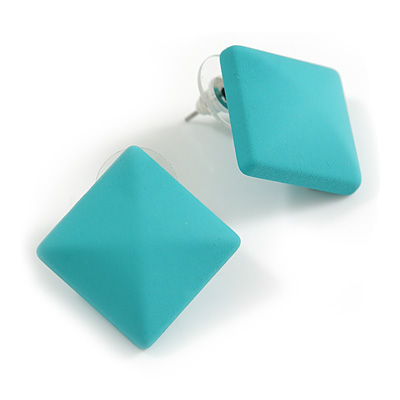 Square Ribbed Matte Mint Green Acrylic Stud Earrings - 18mm Tall