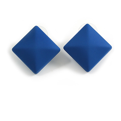 Square Ribbed Matte Blue Acrylic Stud Earrings - 18mm Tall