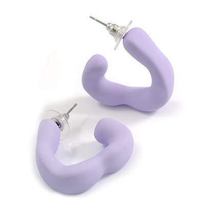 Medium Open Triangular Matte Lavender Acrylic Hoop Earrings - 30mm Tall