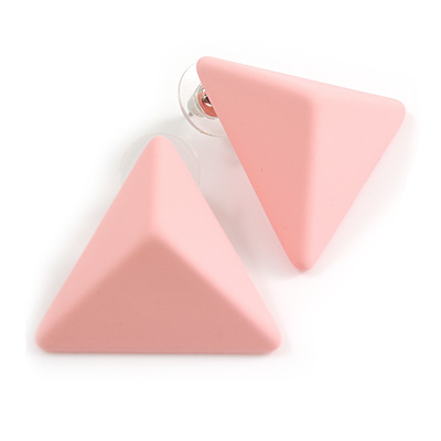Matte Light Pink Pyramid Shaped Acrylic Stud Earrings - 30mm Wide