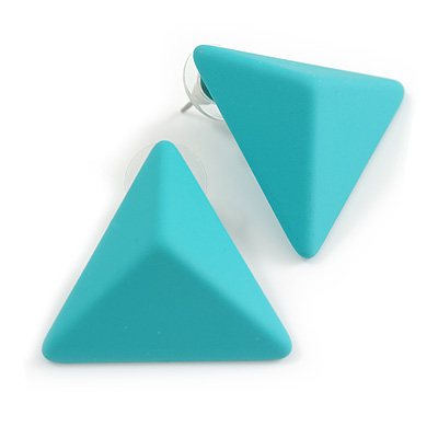 Matte Mint Green Pyramid Shaped Acrylic Stud Earrings - 30mm Wide