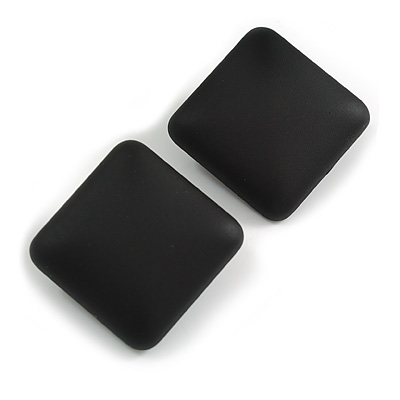 Black Square Matte Acrylic Stud Earrings - 27mm Tall