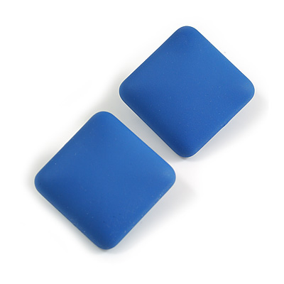 Royal Blue Square Matte Acrylic Stud Earrings - 27mm Tall