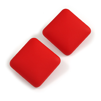 Red Square Matte Acrylic Stud Earrings - 27mm Tall