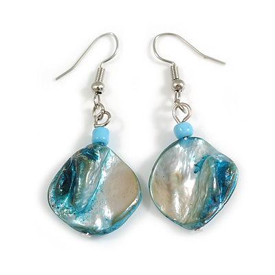 Ocean Whisper Blue Shell Drop Earrings – A Touch of Seaside Elegance - 50mm Total Length