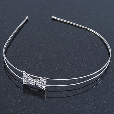 Bridal/ Wedding/ Prom Rhodium Plated Clear Crystal Bow Tiara Headband