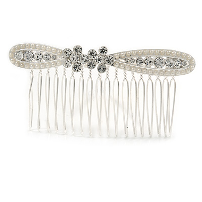 Bridal/ Wedding/ Prom/ Party Silver Tone Clear Austrian Crystal Bow Side Hair Comb - 80mm