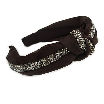 Black with Grey Diamante Strip Fabric Flex HeadBand/ Head Band