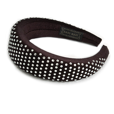 Retro Thicken Padded Velvet Diamante Wide Chunky Hair Band/ HeadBand/ Alice Band in Black