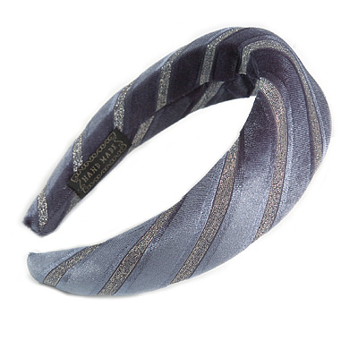 Retro Thicken Padded Velvet Glitter Stripes Wide Chunky Hair Band/ HeadBand/ Alice Band in Blue Grey
