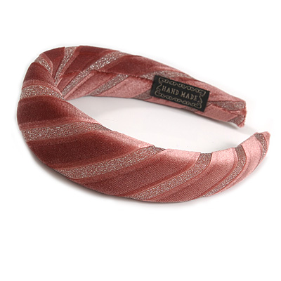 Retro Thicken Padded Velvet Glitter Stripes Wide Chunky Hair Band/ HeadBand/ Alice Band in Pink Blush