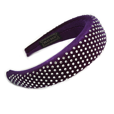 Retro Thicken Padded Velvet Diamante Wide Chunky Hair Band/ HeadBand/ Alice Band in Purple