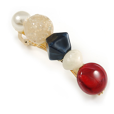 Small Multicoloured Acrylic Bead Barrette Hair Clip Grip in Gold Tone - 65mm W