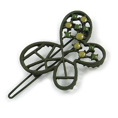 Khaki Green Butterfly Hair Slide/ Grip - 50mm Across