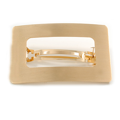 Gold Tone Satin Finish Large 'Buckle' Square Barrette Hair Clip Grip - 80mm Across