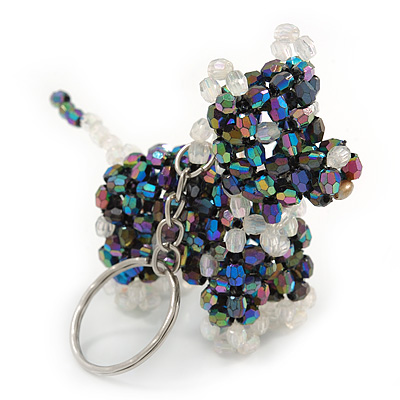 Peacock/ Transparent Glass Bead Scottie Dog Keyring/ Bag Charm - 8cm L